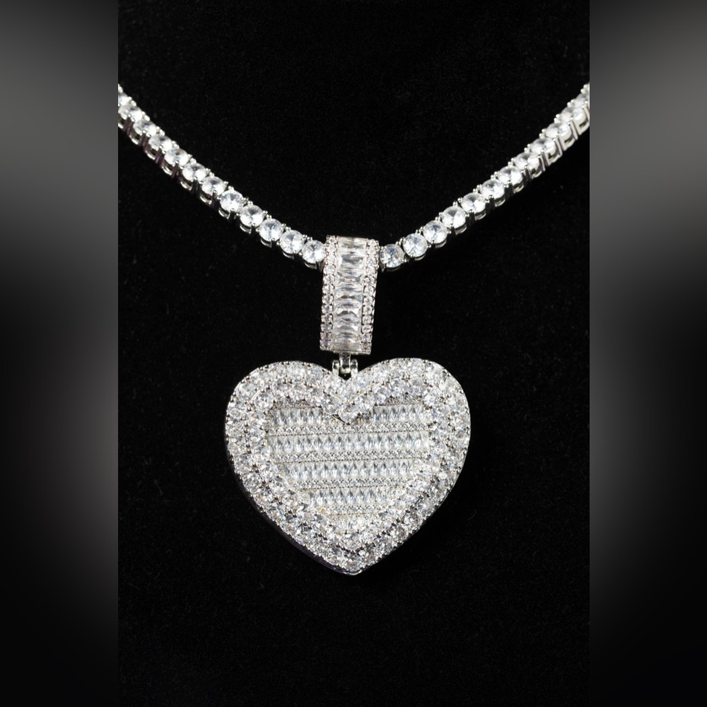 Heart Baguette Ice Chain | 925 Sterling Silver | Rhodium Plated